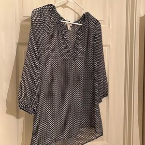 Nordstrom Caslon 3/4 Sleeve Navy/White Pattern Blouse